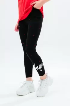 image of HYPE GIRLS BLACK MINI HEART SCRIPT LEggINGS