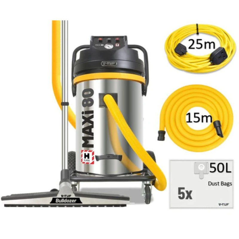 Image of V-TUF MAXi - 80L H-Class 230V 3500W Dust Extraction Vacuum Cleaner - 5m High-Level Cleaning Kit