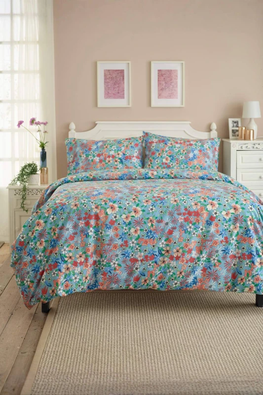 Image of Deyongs Floral Mosaic Soft Cotton Duvet Set in Printed Design Size: Double Multicolor Unisex Double