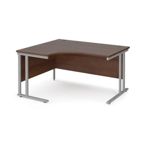 image of Office Desk Left Hand Corner Desk 1400mm Walnut Top With Silver Frame 1200mm Depth Maestro 25 MC14ELSW