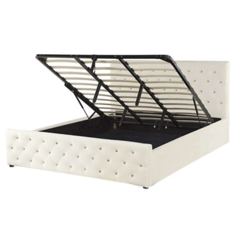 Image of Beliani Ottoman Bed Velvet Amiens 180 X 200 Cm (Eu Super King) Light Beige