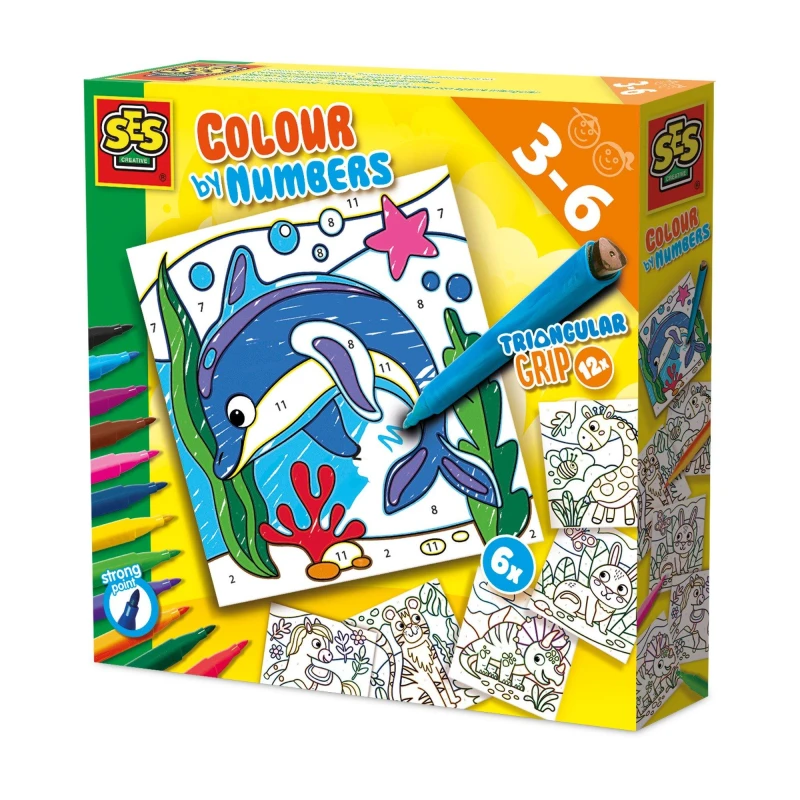 Image of SES Creative Colour By Numbers Triangular Grip Colouring Pens, 3 to 6 Years (14690) Multi