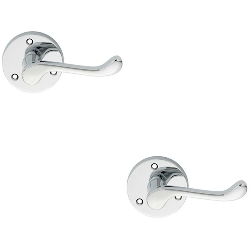 Image of Loops 2x PAIR Victorian Scroll Lever on 58mm Round Rose Polished Chrome Door Handle Multi