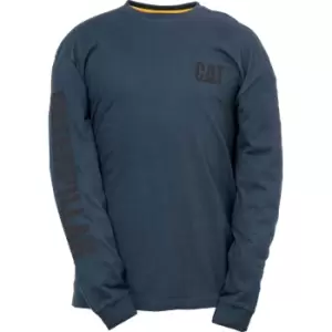 image of Caterpillar Mens Trademark Banner Long Sleeve T-Shirt Marine 3XL