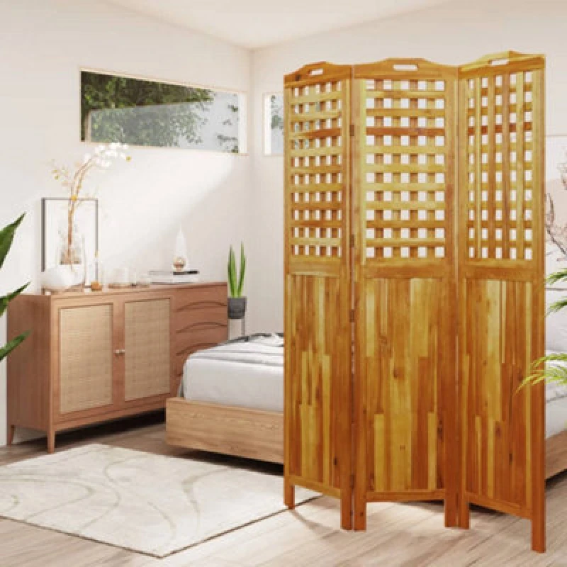 Image of Vidaxl 3-panel Room Divider 121.5X2X180 Cm Solid Wood Acacia, Brown 318547