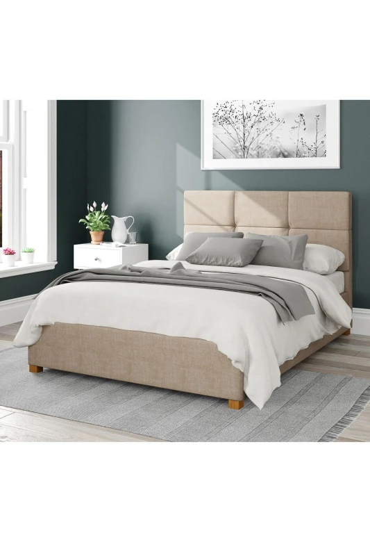 Image of Aspire Aspire Caine Upholstered Ottoman Storage Bed, Malham Weave Fabric in Taupe Size: Double Taupe Double Unisex 5057632187932