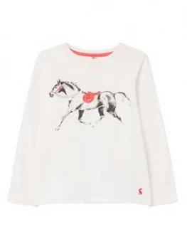 Image of Joules Girls Bessie Horse Long Sleeve T-Shirt - White, Size Age: 9-10 Years, Women