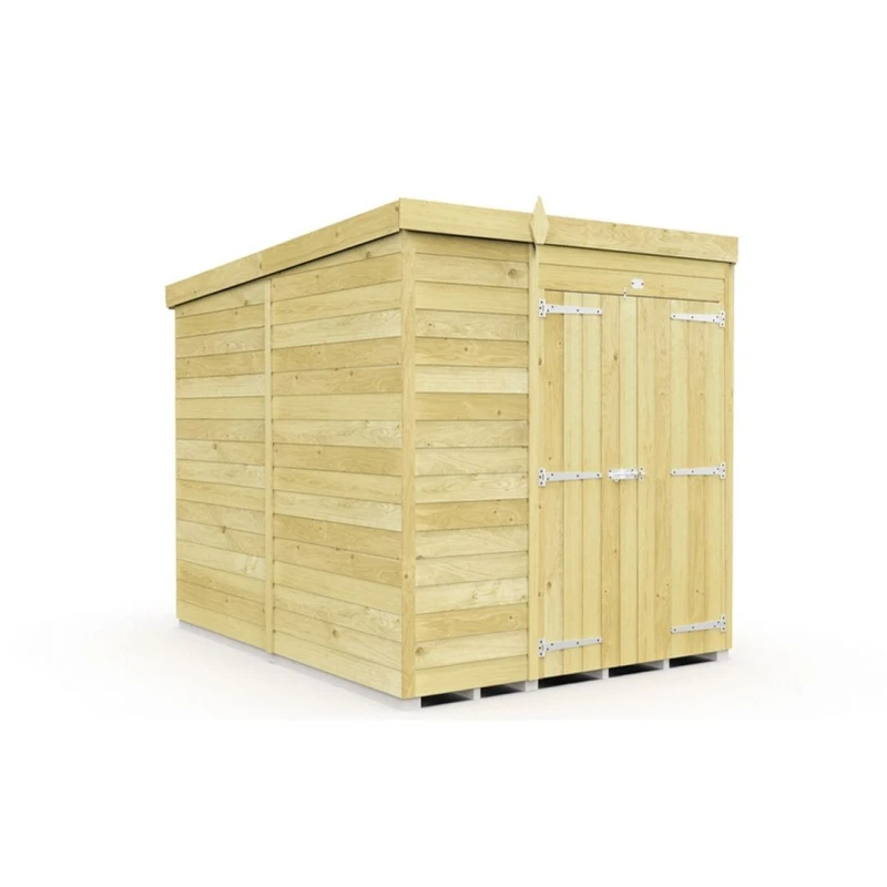 Image of Buttercup Farm 6 x 8 Feet Pent Shed - Double Door W/O Windows - L231 x W185 x H201cm in Brown Brown Unisex