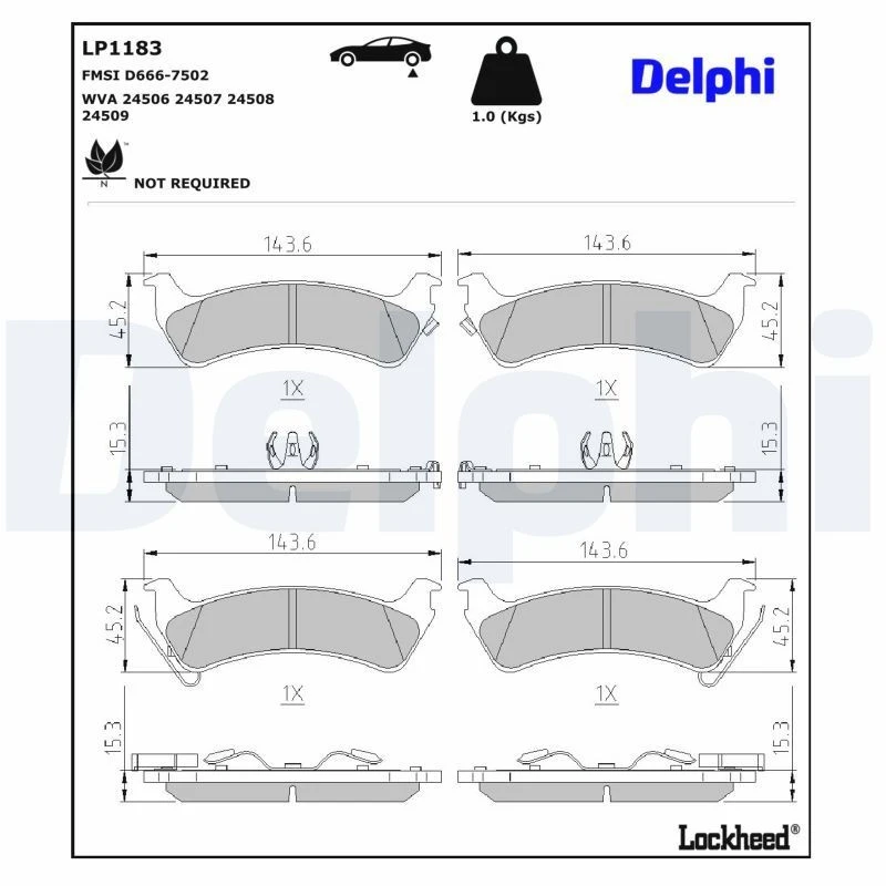 Image of DELPHI Brake pad set DELPHI LP1183