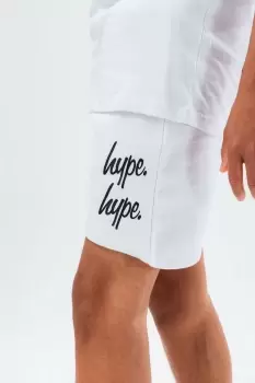 image of HYPE White DOUBLE LOGO SCRIPT KIDS SHORTS