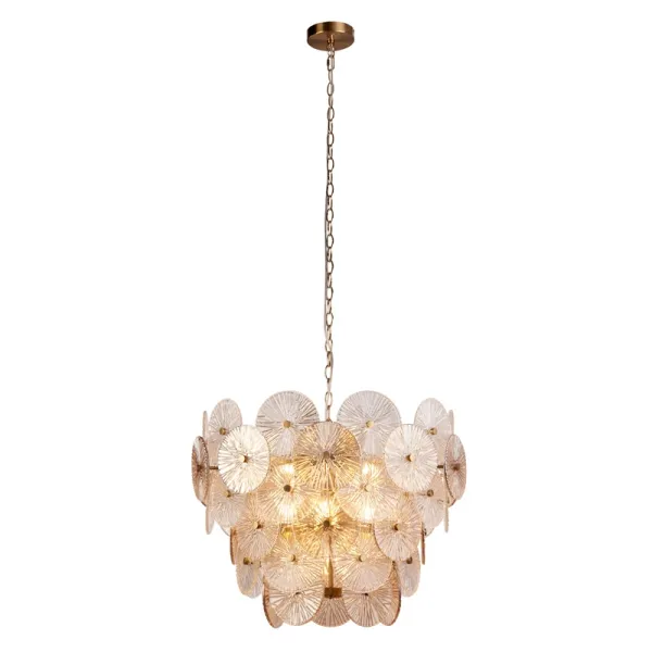Image of Searchlight Wagon Wheel 9 Light Chandelier - Bronze with Amber Glass