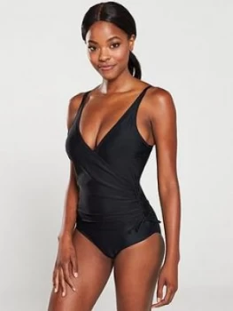 Image of Pour Moi Wrap Over Control Suit - Black, Size 10, Women