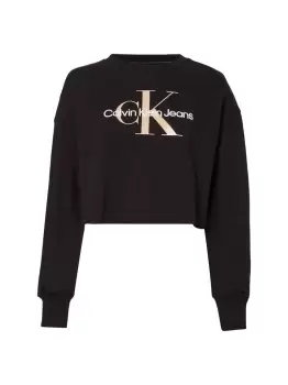 Image of Calvin Klein Boxy Monogram Cropped Sweatshirt In Black - Size M