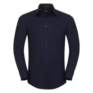 Image of Russell Collection Mens Long Sleeve Easy Care Tailored Oxford Shirt (18inch) (Bright Navy)