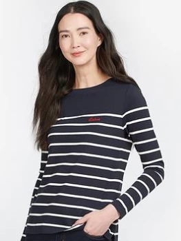 Image of Barbour Barbour Bradley Embroidered Logo Stripe Long Sleeve Jersey Top - Navy/white, Navy, Size 14, Women