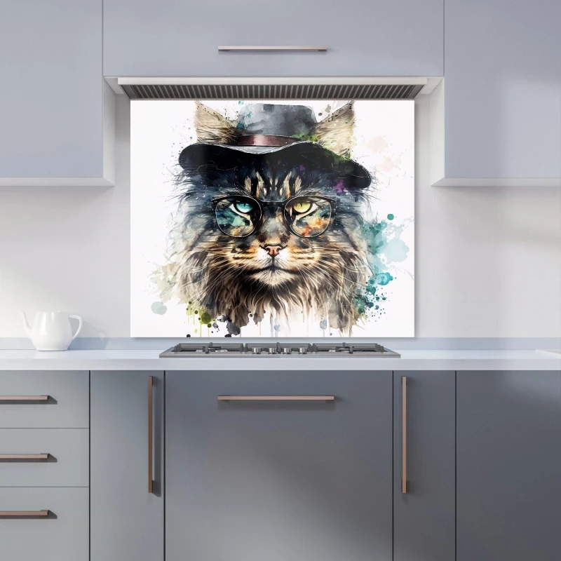 Image of Warren Reed - Designer Norwegian Forest Cat Splashart Kitchen Splashback Size: 700mm x 650mm Multicolor Unisex 700mm x 650mm