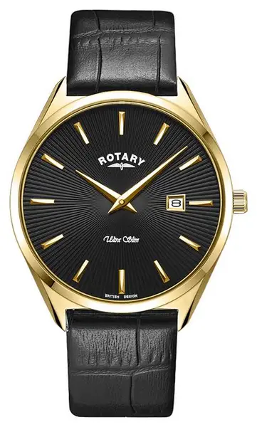 Image of Rotary GS08013/04 Mens Ultra Slim Black Dial Black Watch