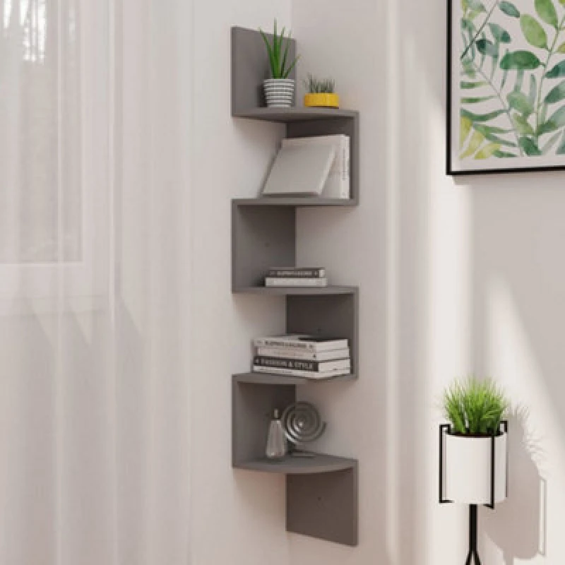 Image of VIDAXL Vidaxl - Wall Corner Shelf Grey 19x19x123cm Engineered Wood 8720286344316