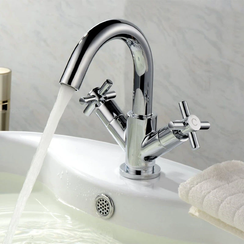 Image of Nes Home Chrome Basin Mono Cross Head Tap with Waste, Silver 4402A+WST