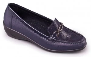 Image of Padders Navy leather 'Ellen' mid heel wide fit shoes - 3