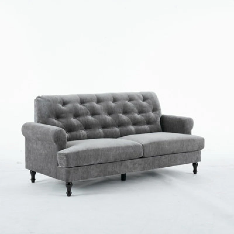 Image of Padded 3 Seater Sofa, Gray Velvet Upholstered 3 Seater Sofa