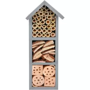 image of Garden Mile - Insect House Bug Hotel Natural Wood Garden Shelter Grey Nesting Home For Bees Ladybirds Butterflies & More Eco Friendly Outdoor Wall