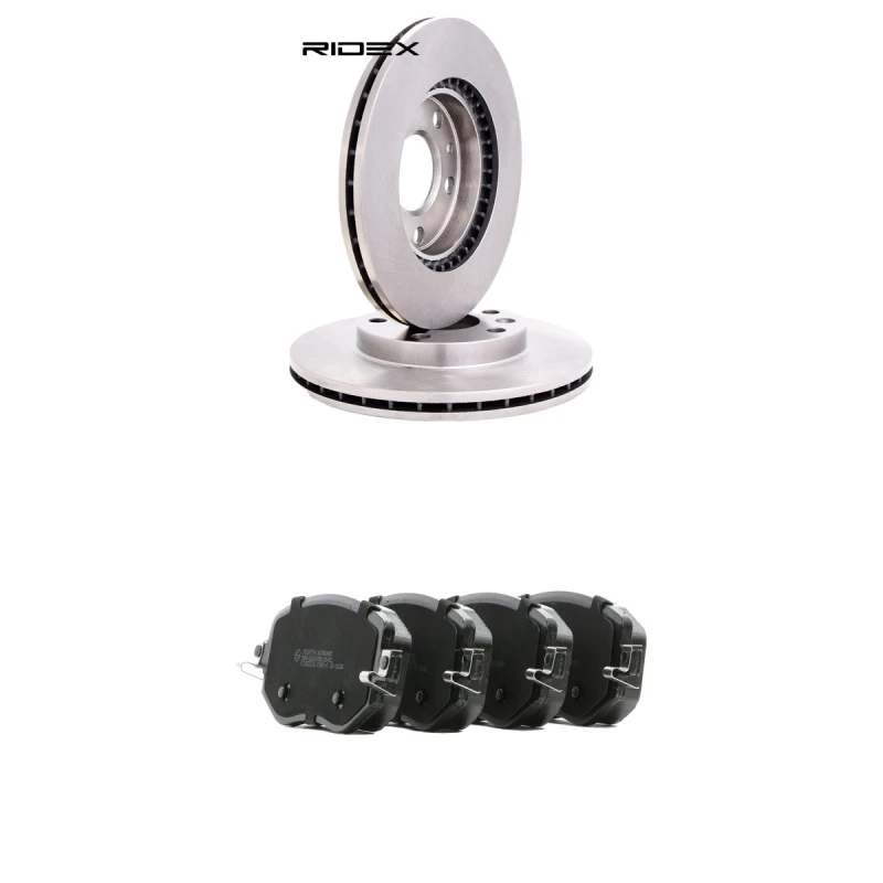 Image of RIDEX 3405B3054 Brake disc and pads set Front Axle, Brake Disc Type: internally vented, with acoustic wear warning Brake Set,disc brakes (3405)