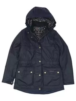 image of Barbour Girls Cassley Wax Jacket - Royal Navy, Royal Navy, Size 10-11 Years, Women