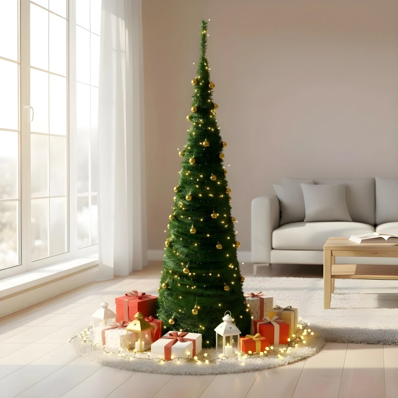 Image of Shatchi 5ft Prelit Pop up Christmas Tree With Warm White LED Lights & Gold Baubles in Green Green Unisex 5ft