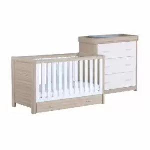 Image of Babymore Luno White Oak Room Set 2 Pieces With Drawer - Cot Bed Chest