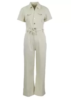 image of Paige Womens Anessa Puff Sleeve Denim Jumpsuit In Quartz Sand