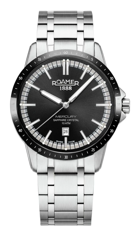 Image of Roamer of Switzerland Roamer Mercury Classic Black Dial Silver Bracelet Mens Watch