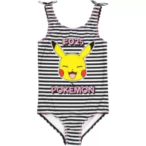 Image of Pokemon Girls Pikachu One Piece Swimsuit (10-11 Years) (Black/White/Pink)