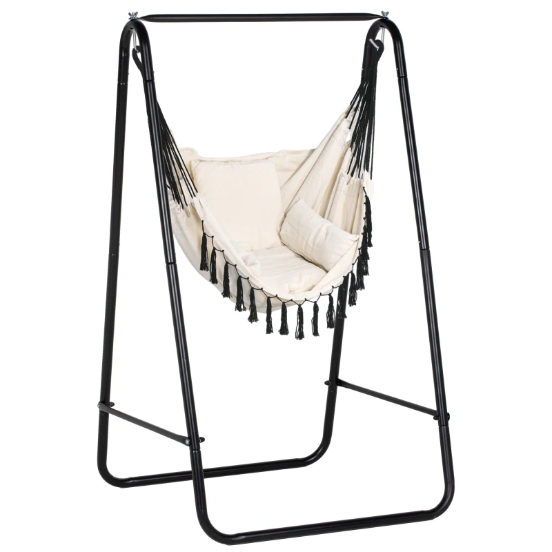 Image of Outsunny Patio Hammock Chair w/ Cushion, Armrest, White, Cream 84A-329V71CW