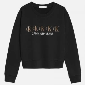Image of Calvin Klein Jeans Girl's Ck Repeat Foil Sweatshirt - Black - 10 Years