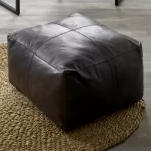 Image of Matteo Leather Pouffe Grey
