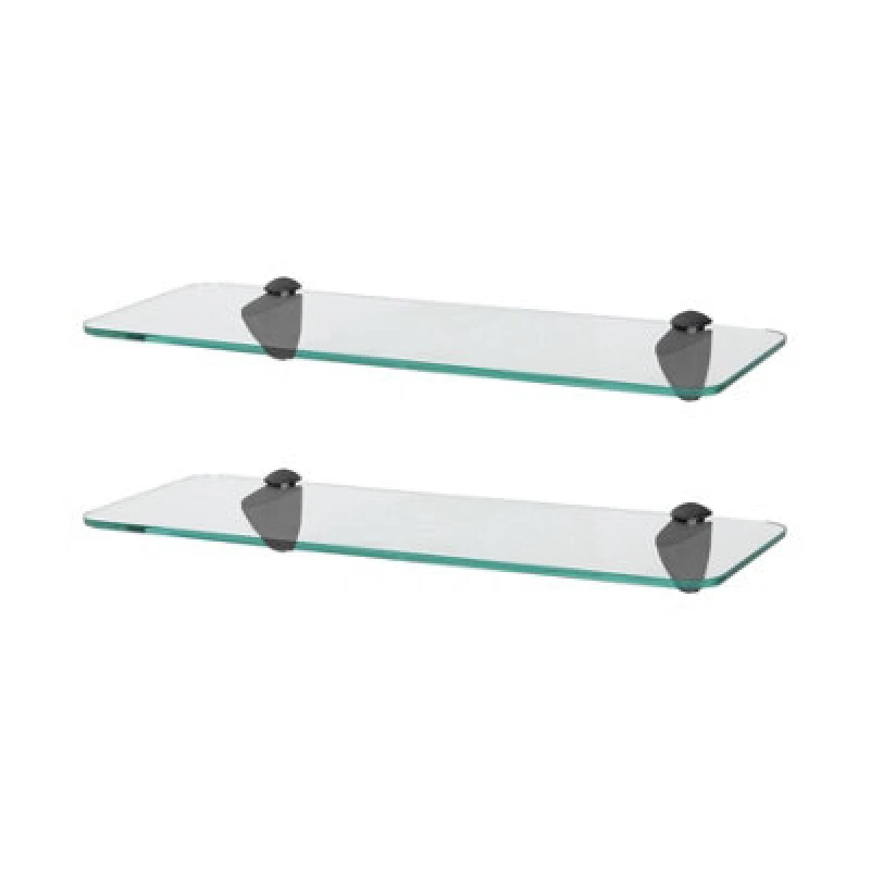 Image of Harbour Housewares 2X Rounded Floating Glass Shelves - 40Cm - Black Brackets - Bathroom Shower Storage Vanity Display Unit Shelf