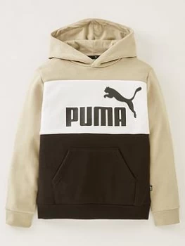 Image of Puma Boys Essentials + Colorblock Fleece Hoodie - Black/Khaki, Black/Khaki, Size 11-12 Years