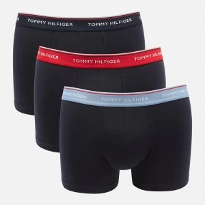 Image of Tommy Hilfiger Mens 3 Pack Trunks with Contrast Waistband - Prim Red/Desert Sky/Moon Blue - L