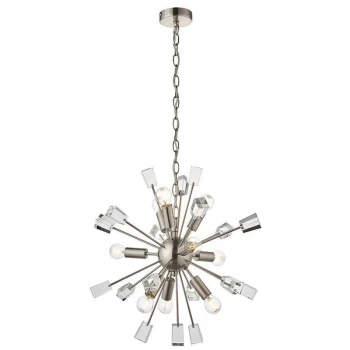 Image of Endon Directory Lighting - Endon Miro - 9 Light Ceiling Pendant Satin Nickel Plate & Clear Crystal Glass, E14
