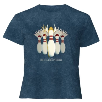 Image of The Big Lebowski Pin Girls - Womens Cropped T-Shirt - Navy Acid Wash - XXL - Navy Acid Wash