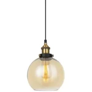 Netlighting Industrial and Retro Hanging Pendant Black, Gold 1 Light with Amber