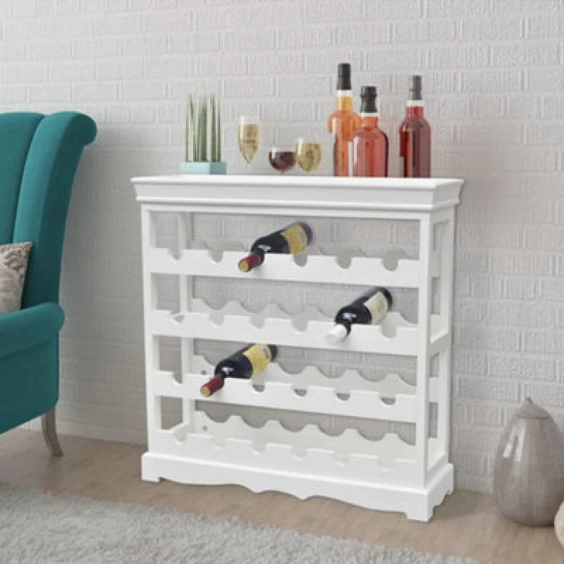 Image of vidaXL Wine Cabinet Abreu White Drink Display Bar Holder Storage Rack Shelf