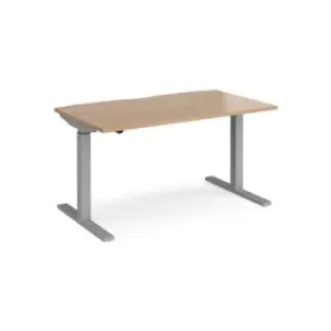 Image of Height Adjustable Desk Rectangular Desk 1400mm Beech Tops With Silver Frames 800mm Depth Elev8 Mono