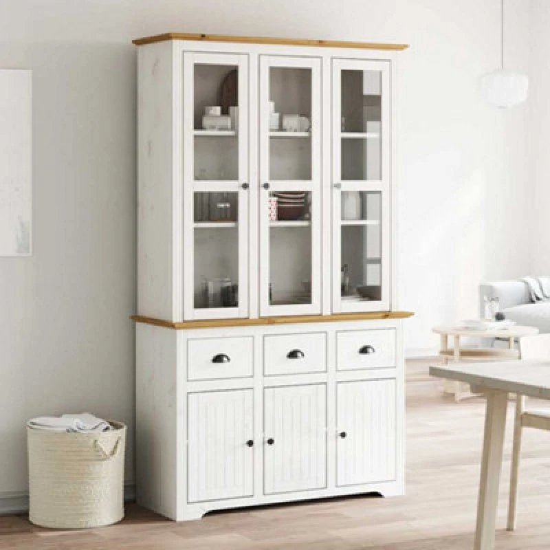 Image of vidaXL Highborad "bodo" White and Brown 115.5x43x200.5cm Solid Wood Pine, Brown 3206452