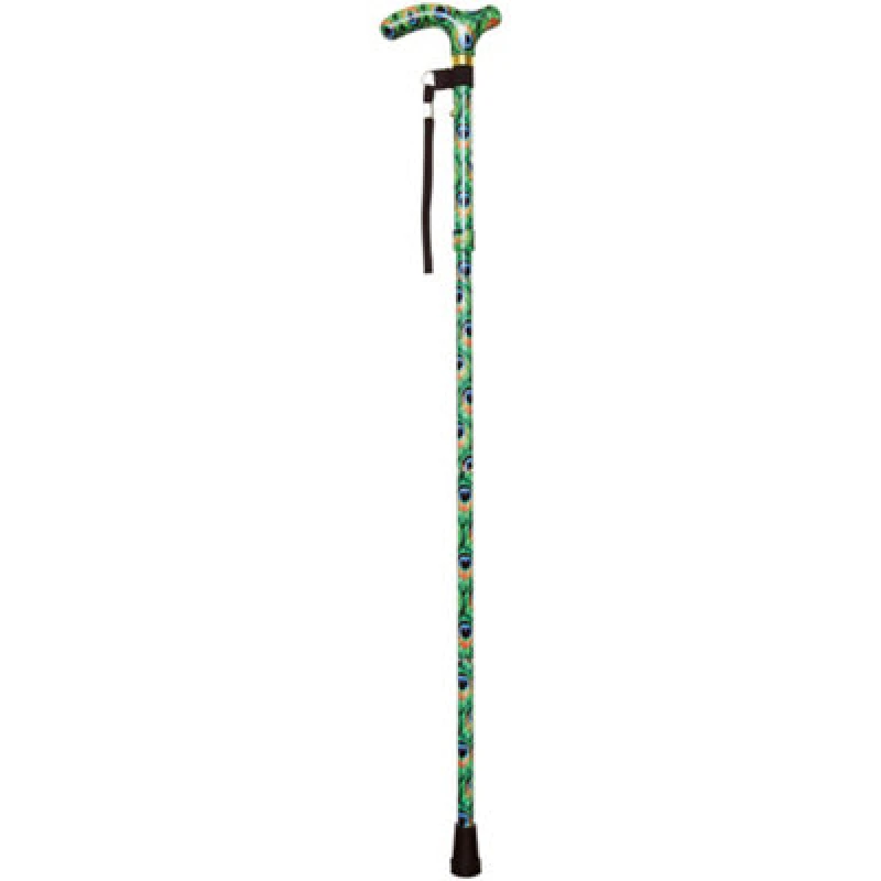 Image of Loops Deluxe Ambidextrous Foldable Walking Cane - 5 Height Settings - Peacock Design Multi
