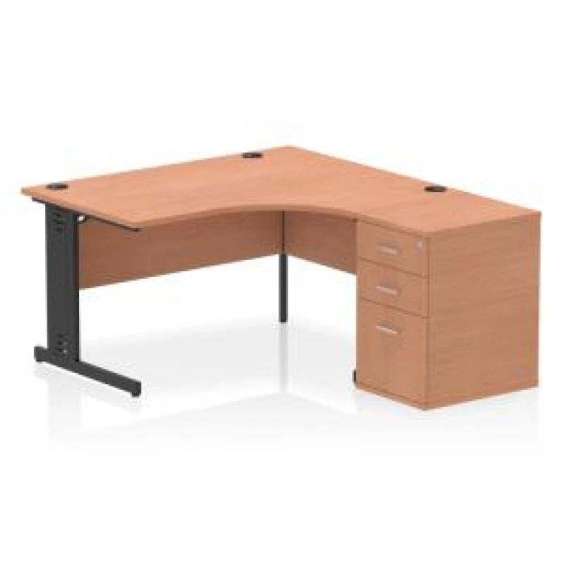 Image of Impulse Impulse 1400mm Right Crescent Office Desk Beech Top Black Cable Managed Leg Workstation 600 Deep Desk High Pedestal IWSRC146BCMBCH
