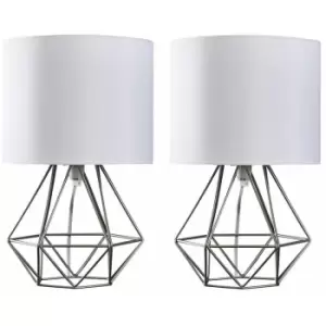 image of 2 x Cage Table Lamps - Silver & White