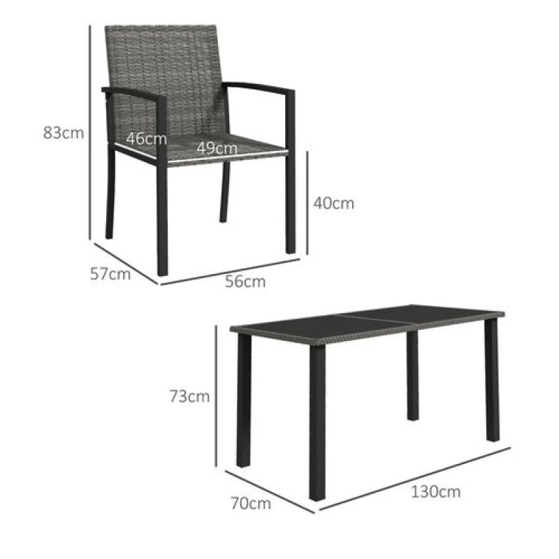 Image of Outsunny 4 Seater Rattan Garden Furniture Set w/ Glass Tabletop Grey