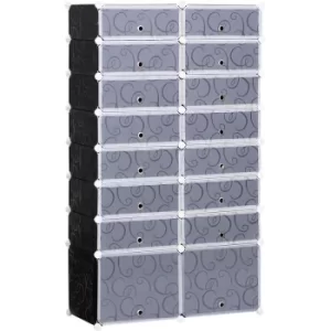 image of HOMCOM 16 Cube Shoe Storage Unit Interlocking Plastic Organiser 32 Pairs